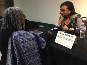 Social Media expert Alaia Williams and IWOSC attendee after 2018-03-26 IWOSC Social Media Panel