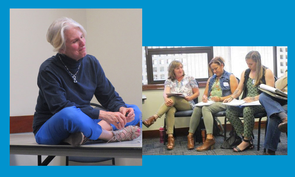 Ina_Hillebrandt_laughing_with_Cheryl_Miranda_Wendy_writing_at_Jump_Start_Your_Book_seminar